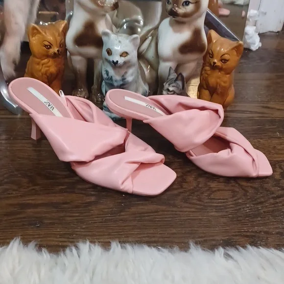 ZARA Petal Pink Padded Double Strap Kitten Heels sz.40/9 - Picture 4 of 7